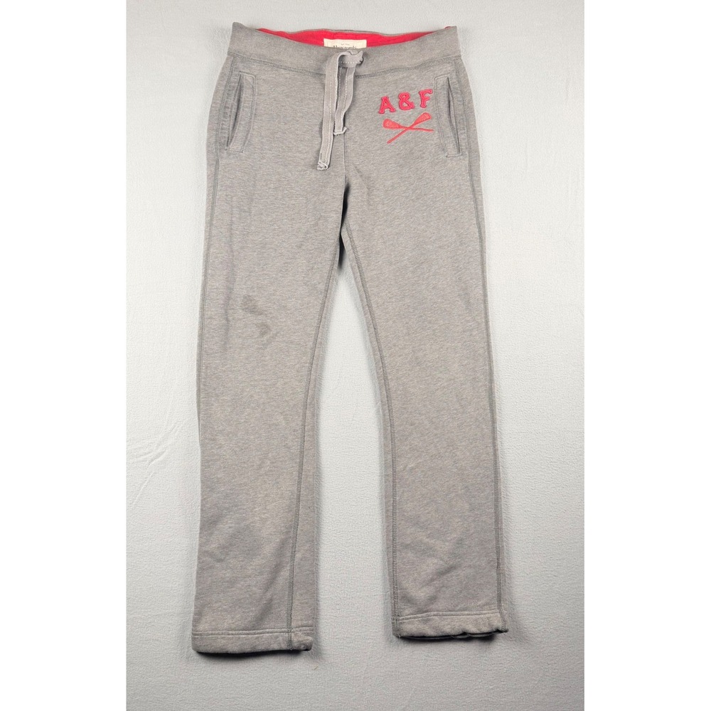 Y2K Abercrombie & Fitch Mens Small Gray Lacrosse Logo Sweatpants Lounge READ